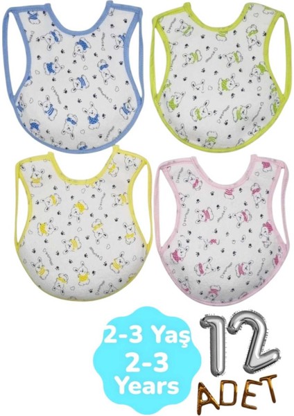 Bebek % 100 Cotton Arkası Muşambalı Su Geçirmez Renkli Mama Önlüğü 12'li Set 2-3 Yaş indirimleri
