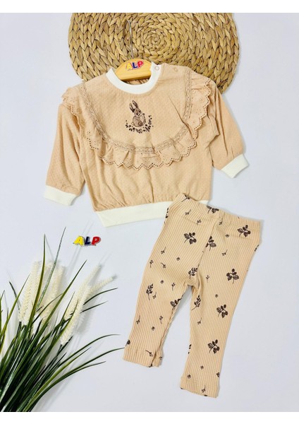 Rabbit Love Vintage Yakalı Omuzdan Çıtçıtlı Mevsimlik 2li Takım - Açık Kahverengi