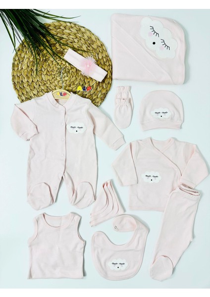 Bulutlar Aprike Işlemeli Nakışlı 10 Lu Hastane Çıkışı Set - Pembe