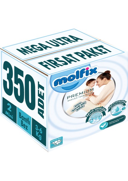 Premium Bebek Bezi Beden:2 (3-6kg) Mini 350 Adet Mega Ultra Fırsat Paket