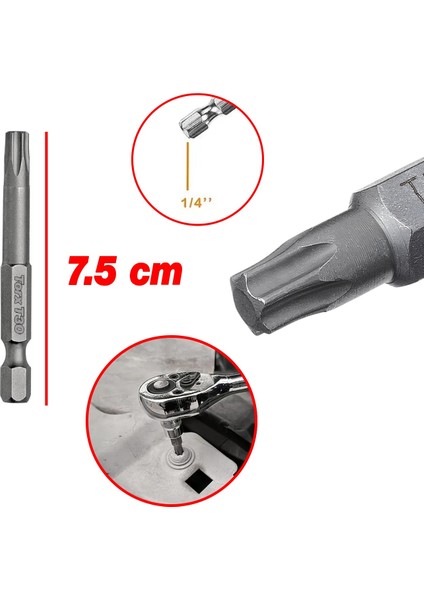 Bits Uç Mıknatıslı Torx T30 75 mm 10'lu Set Kutulu Manyetik 1/4" Matkap Ucu Tork 7.5 cm Uzunluk