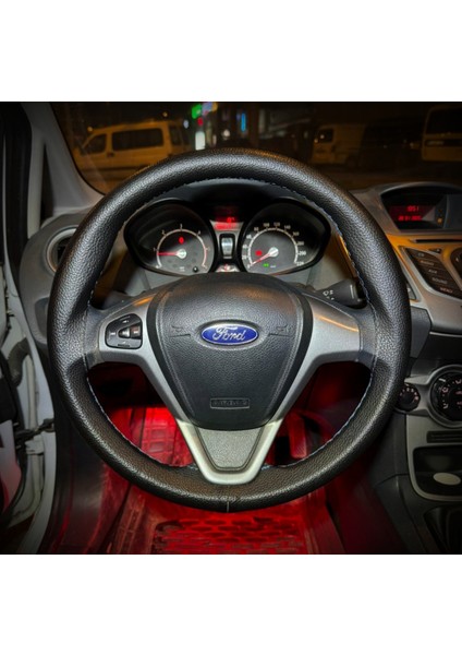 Dikişli Direksiyon Kılıfı Siyah Deri Gri Dikişli Ford Currier Için