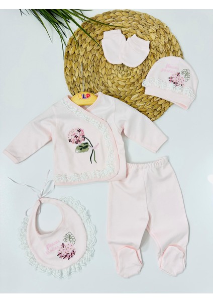 Ortanca Nakışlı 5li Yenidoğan Set - Pembe