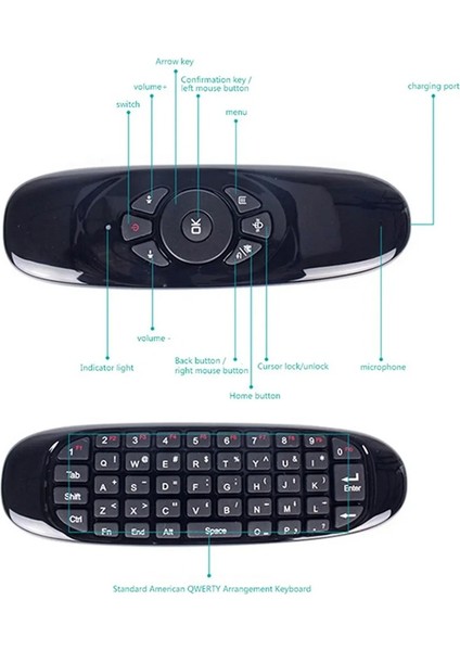 2.4 Ghz Air Mouse Klavye Ses Anahtarlı Jiroskop Akıllı Tv Android Box Klavyeli Uzaktan Kumanda