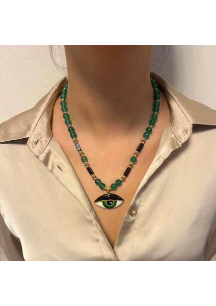 El Yapımı Yeşim Doğaltaş Varisit Taşı El Işi Seramik Evil Eye Göz Nazar Uçlu Doğal Taş Kolye