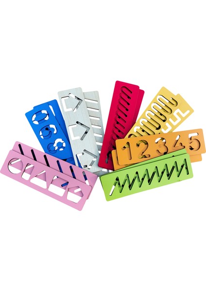 Eğitici Ahşap Oyuncak | Çiz Oyna Öğren Şablonlu Oyun Seti (Matematik ve Motor Becerileri Geliştirici)