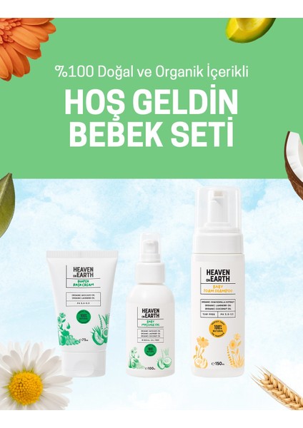 Pişik Kremi, Bebek Masaj Yağı, Köpük Şampuanı %100 Doğal Organik Vegan Içerikli Hoşgeldin Bebek Seti