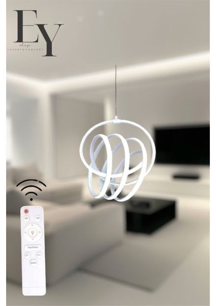 Modern Beyaz Imza Model Kumandalı 3 Renk (Beyaz / Sarı / Günışığı) Lüks LED Avize