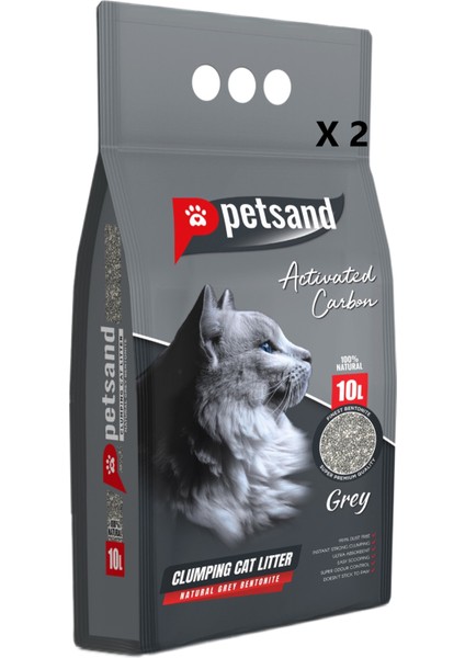 Aktif Karbonlu Grey Kedi Kumu 10 Lt x 2 Adet
