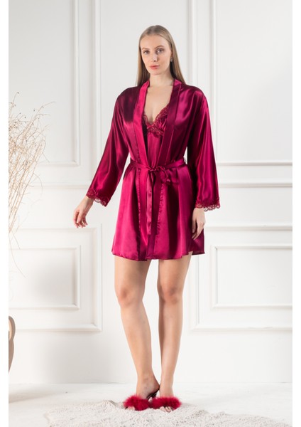 Kadın Güpür Detaylı Saten Çeyizlik Ikili Gecelik Sabahlık Takımı fırsatları