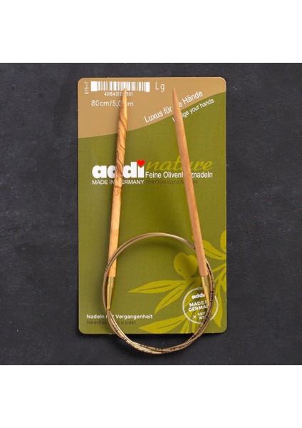 Addi Olive Wood 5 mm 80 cm Zeytin Ağacı Misinalı Örgü Şişi