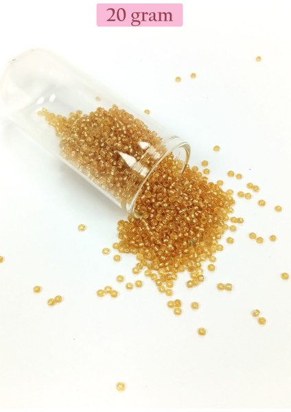 Dökme Cam Kum Boncuk (11/0) 2 mm - 20 Gram - Şeffaf Altın - BNC027
