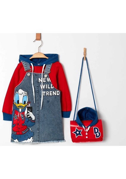 Daısy Baskılı Çantalı Jileli Jeans Takım