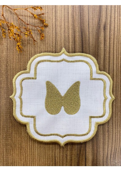 Gold Angel 6'lı Kahve Yanı Sunumluk Peçete Linen Keten Sırma Nakış Işlemeli Kokteyl Peçetesi