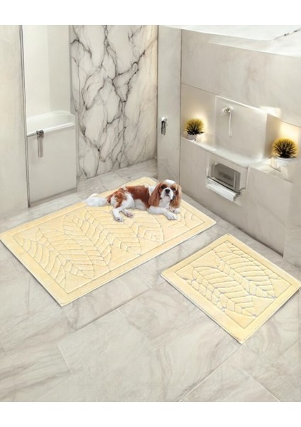 2'li Banyo Paspası Halisi Yaprak Desenli Pelus Kaymaz Taban Klozet Takimi Ebatlar 50.60 - 60.100 modelleri
