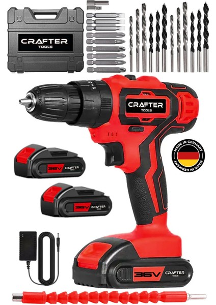 36V 5AH Darbeli Şarjlı Matkap Seti Çelik Şanzuman Çift Bataryalı Akülü Vidalama 24 Parça Setli