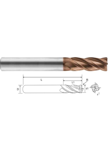 Ø8 Köşe Radüs Elmas Freze 4 F (0,5X20X60X8)
