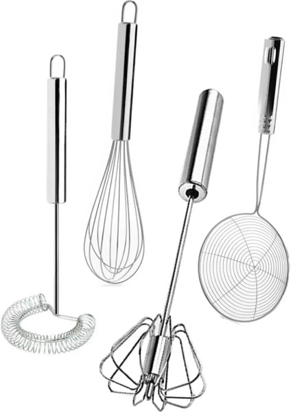 4'lü Set Otomatik Basmalı Çırpıcı, Yağ Kevgiri, Tel Çırpıcı, Yumurta Çırpıcı Sos Karıştırıcı Mikser