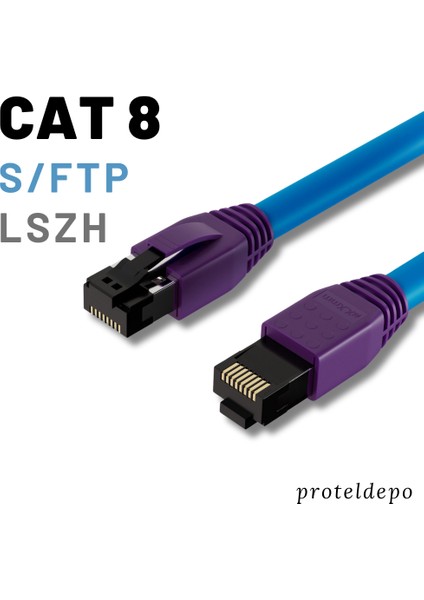 CAT8 S/FTP Ethernet (Network, LAN) Kablosu, Mavi, 10 metre