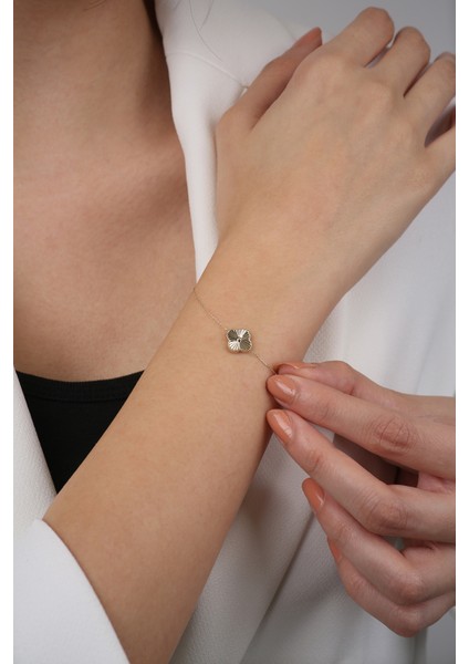 14 Ayar Altın Büyük Yonca Kalemli Bileklik modelleri