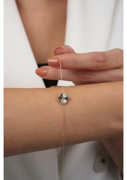 14 Ayar Altın Büyük Yonca Kalemli Bileklik