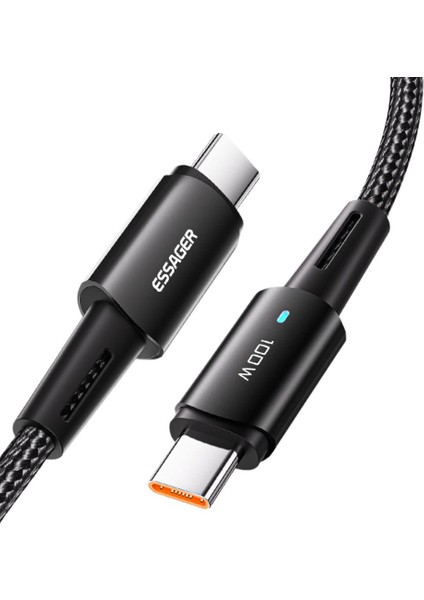 100W 5A Type-C To Type-C Süper Hızlı Şarj ve Data Kablosu Örgü Tipi Süper Dayanıklı Kablo