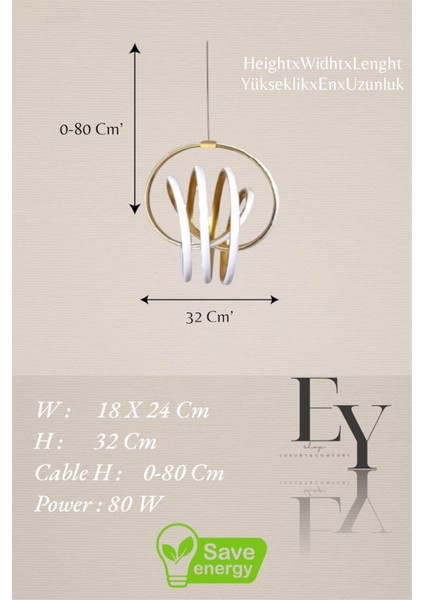 Modern Gold Imza Model Tek Renk (Beyaz&Sarı&Günışığı) LED Avize