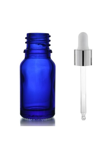20 ml Mavi Cam Da mlalıklı Şişe,gümüş Kapak Beyaz Emzik, 12 Adet