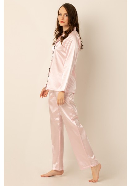 Uzun Kollu Saten Pijama Takımı modelleri