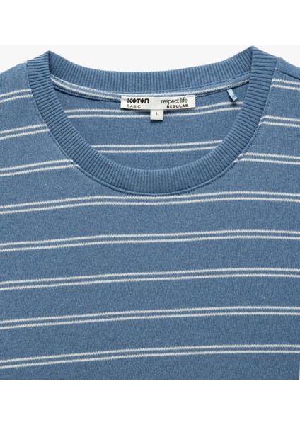 Bisiklet Yaka Pamuk Karışımlı Kısa Kollu Çizgili Tişört modelleri