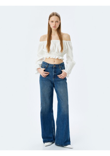 Balon Kollu Omzu Açık Gipeli Crop Bluz fiyatları