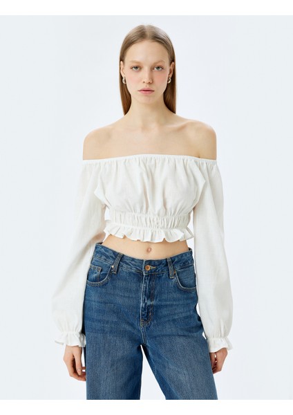 Balon Kollu Omzu Açık Gipeli Crop Bluz modelleri