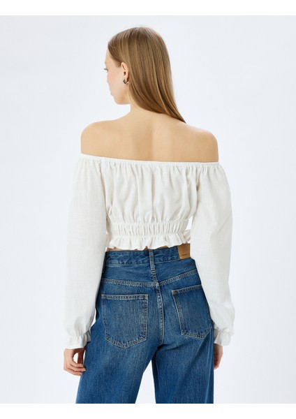 Balon Kollu Omzu Açık Gipeli Crop Bluz fırsatları