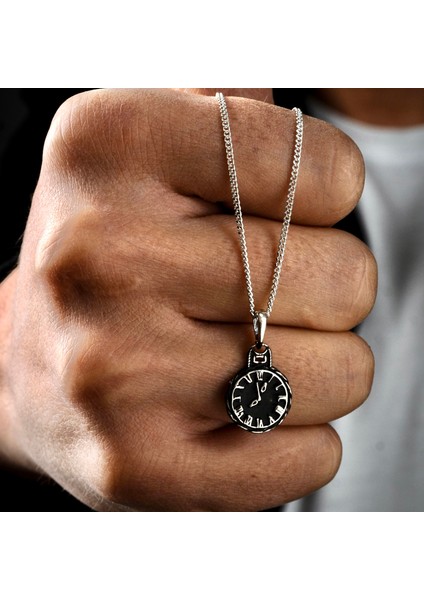 Gümüş Mini Saat Figürlü Kolye 925 Ayar Gümüş Küçük Boy Saat Figürlü Unisex Taşsız Kolye indirimleri