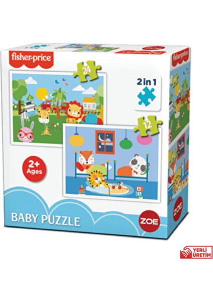 Fisher Price Bebek Puzzle Baby Puzzle Railway & Bedtime 2 In 1 24 ve 12 Parça 2+ Yaş 1 Kutu