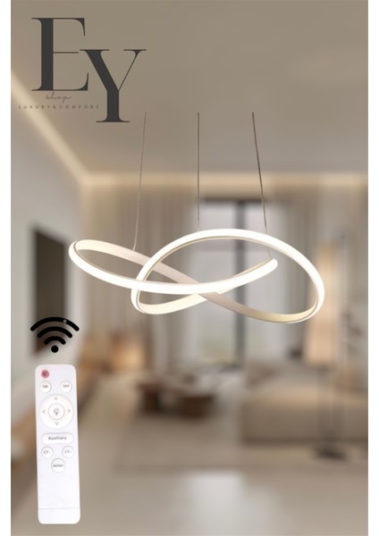 Modern Beyaz Karçiçeği Model Kumandalı 3 Renk (Beyaz / Sarı / Günışığı) LED Avize