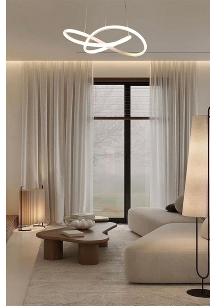 Modern Beyaz Karçiçeği Model Kumandalı 3 Renk (Beyaz / Sarı / Günışığı) LED Avize modelleri