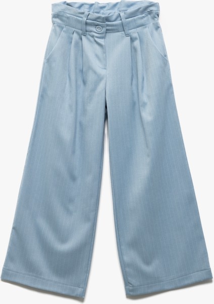 Beli Lastikli Pile Detaylı Çizgili Bol Paça Pantolon