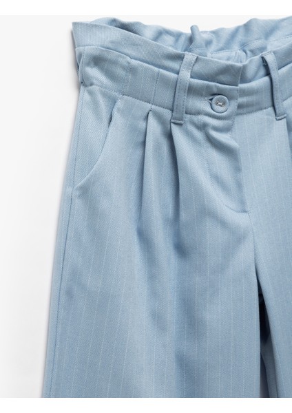 Beli Lastikli Pile Detaylı Çizgili Bol Paça Pantolon modelleri