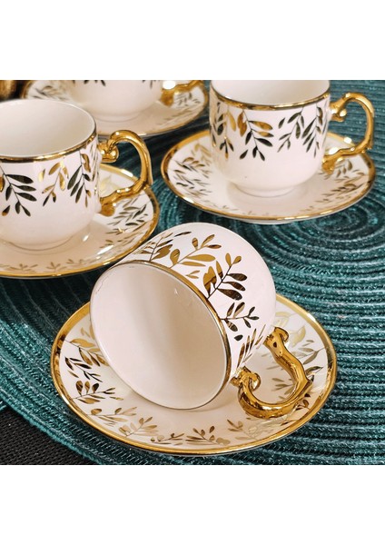 Beyaz Gold Desenli Porselen 6 Kişilik Fincan Takımı YX-230140