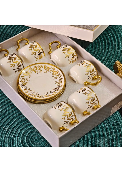 Beyaz Gold Desenli Porselen 6 Kişilik Fincan Takımı YX-230140 fiyatları