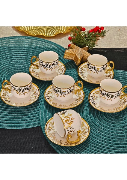 Beyaz Gold Desenli Porselen 6 Kişilik Fincan Takımı YX-230140