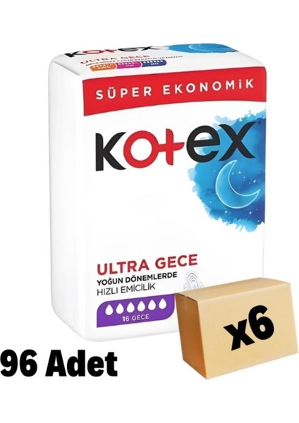 Ultra Quadro Süper Eko Gece 16'lı x 6 Adet Hijyenik Ped