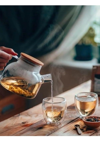 Vakumlu Bambu-Metal Kapak Isıya Dayanıklı Borosilikat Cam Demlik, Süzgeçli (1000 Ml) Teapot fiyatları