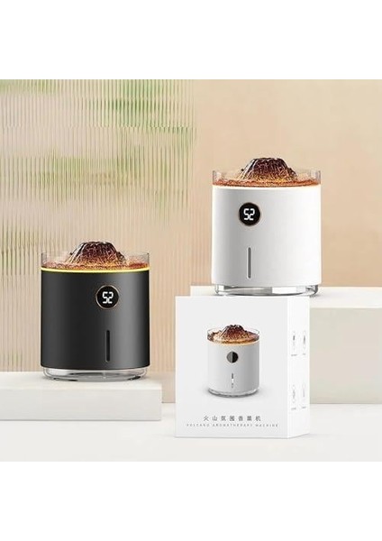 Volkanik Efektli Şarjlı Hava Nemlendirici Yatak Odası Oturma Odası Için Akıllı Aromaterapi Mist Difüzör, Simüle Alev Şekli, Görsel Büyü