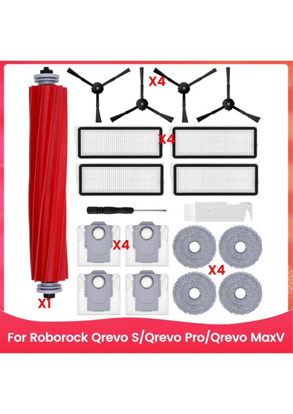 Qrevo S/qrevo Pro/qrevo Maxv Robot Süpürge Için Aksesuar Seti Ana Yan Fırça Hepa Filtre Paspas Bezi Toz Torbaları (Yurt Dışından)