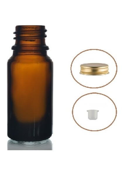 20 ml Kahverengi Şişe Sarı Metal Düz Kapaklı, 12 Adet, Cam Şişe, Kozmetik Şişesi