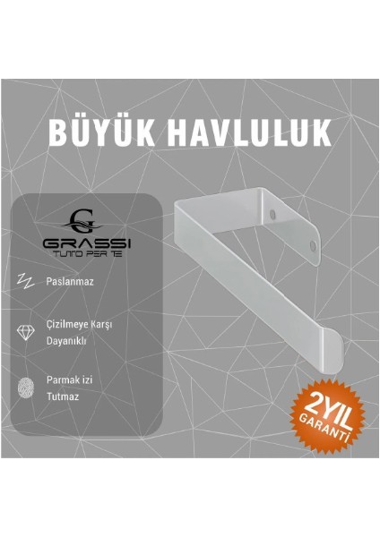 Duvar Tipi Kağıt Havluluk - Beyaz, Paslanmaz Metal, Şık ve Pratik Kağıt Havlu Askısı | Mutfak & Banyo Kullanımı
