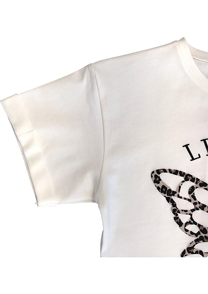 Kız Çocuk Leopar Baskılı Çiçek Aksesuarlı Tshirt modelleri