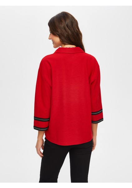 Zigzag Şeritli Polo Yaka Örme Bluz 004